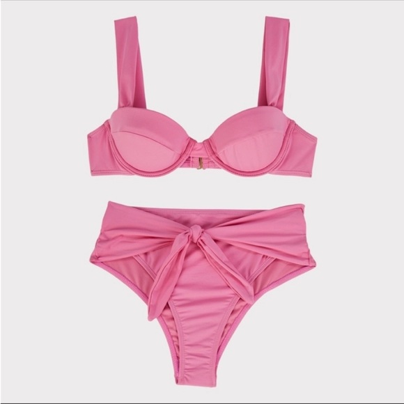 🩷NWT WEWOREWHAT Riviera High Rise Bikini Bottoms Bubblegum Pink/Barbie - Picture 7 of 9